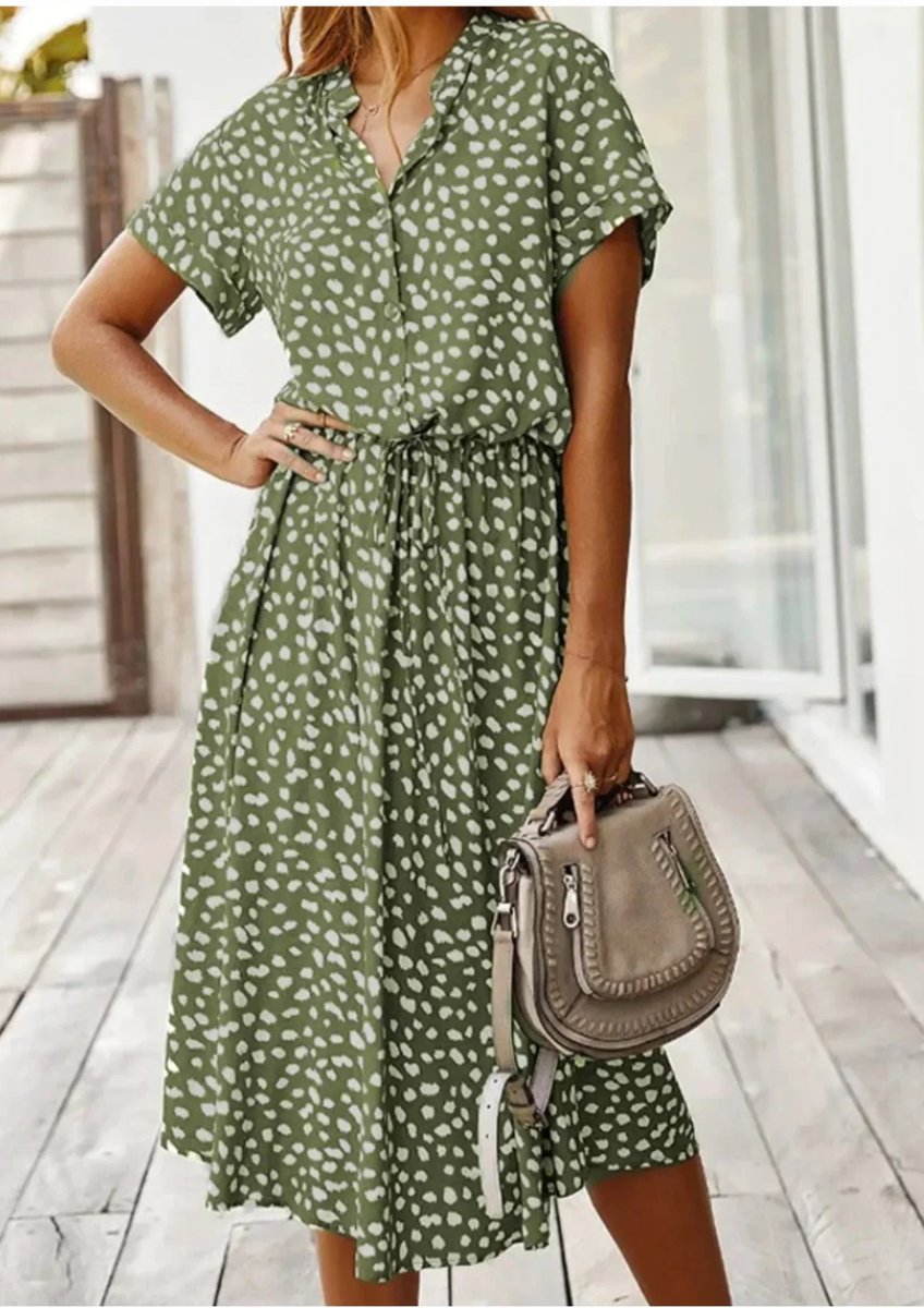 Women's Everyday Day Dress Polka Dot Midi Drawstring Waist