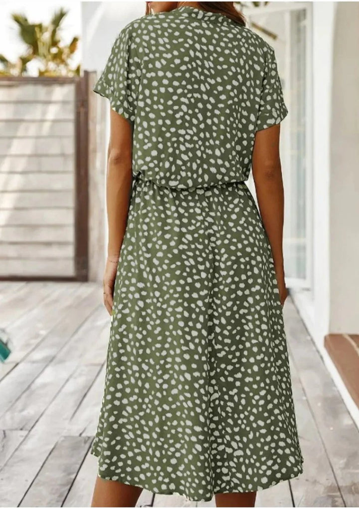 Women's Everyday Day Dress Polka Dot Midi Drawstring Waist