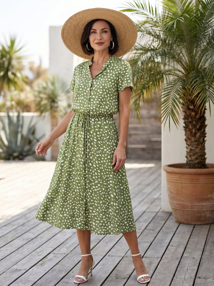 Women's Everyday Day Dress Printed Button-Front Belted Midi