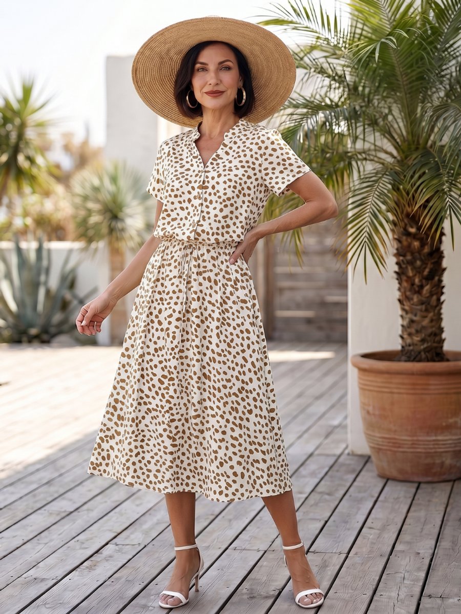 Women's Everyday Day Dress Printed Button-Front Belted Midi
