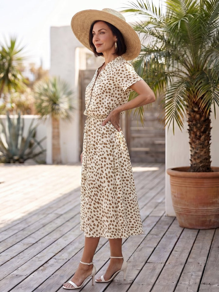 Women's Everyday Day Dress Printed Button-Front Belted Midi
