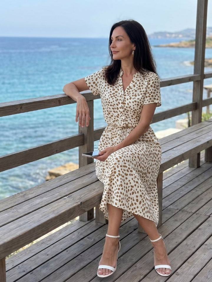 Women's Everyday Day Dress Printed Button-Front Belted Midi
