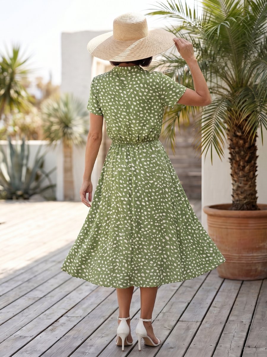 Women's Everyday Day Dress Printed Button-Front Belted Midi
