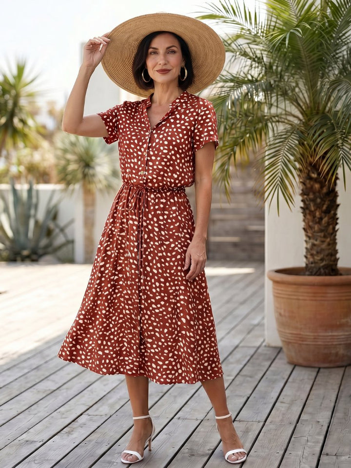 Women's Everyday Day Dress Printed Button-Front Belted Midi