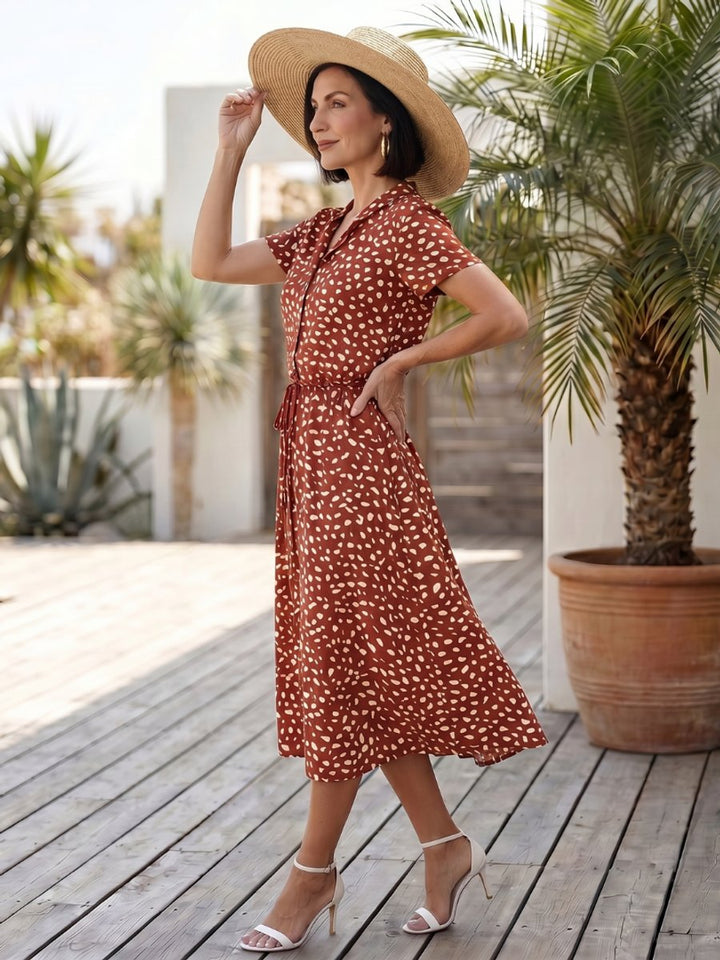 Women's Everyday Day Dress Printed Button-Front Belted Midi
