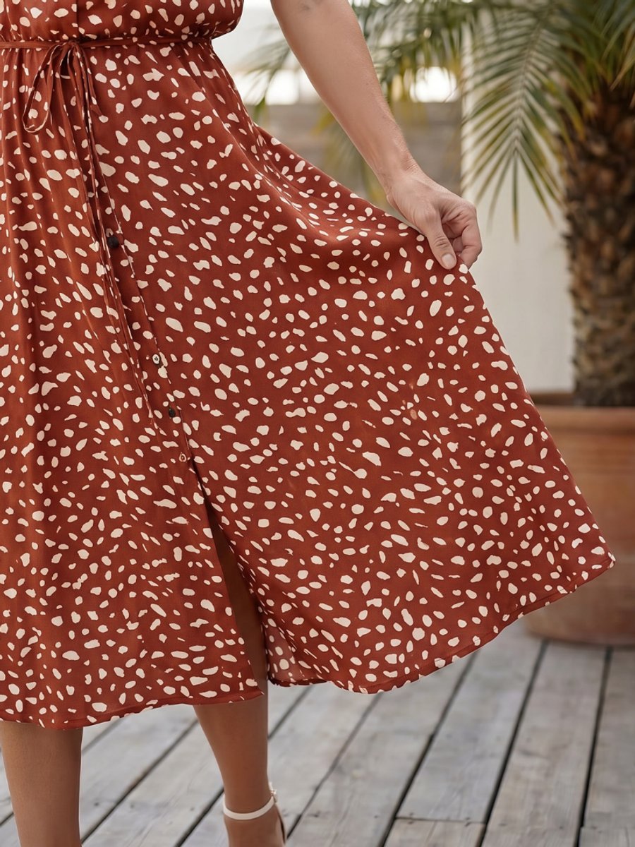 Women's Everyday Day Dress Printed Button-Front Belted Midi