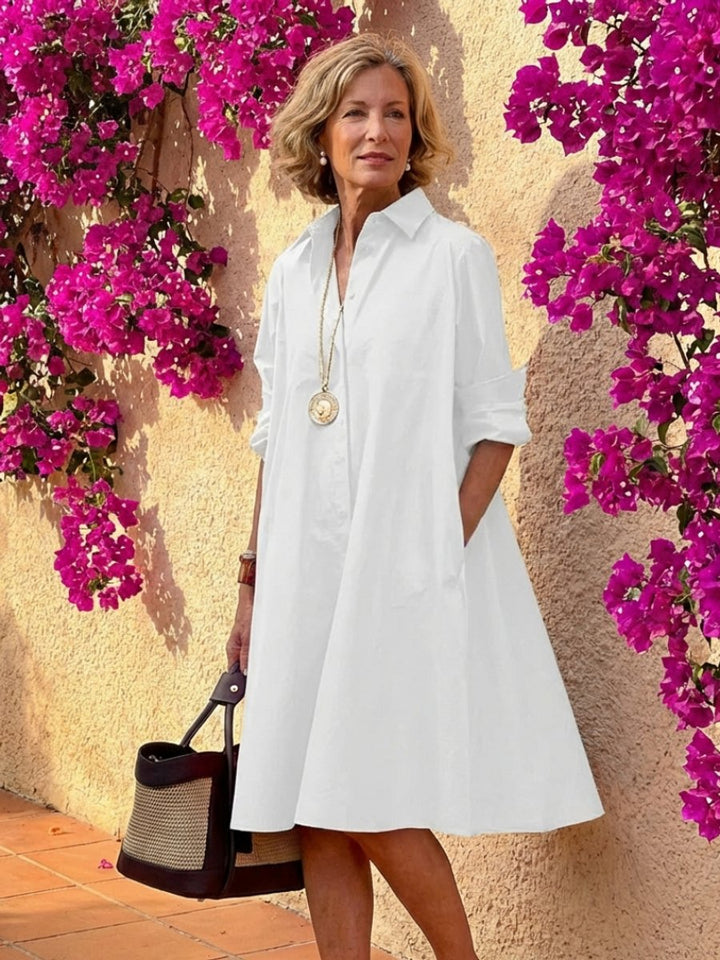 Women's Everyday Day Dress Relaxed Button-Front Collared Midi Shirt Dress