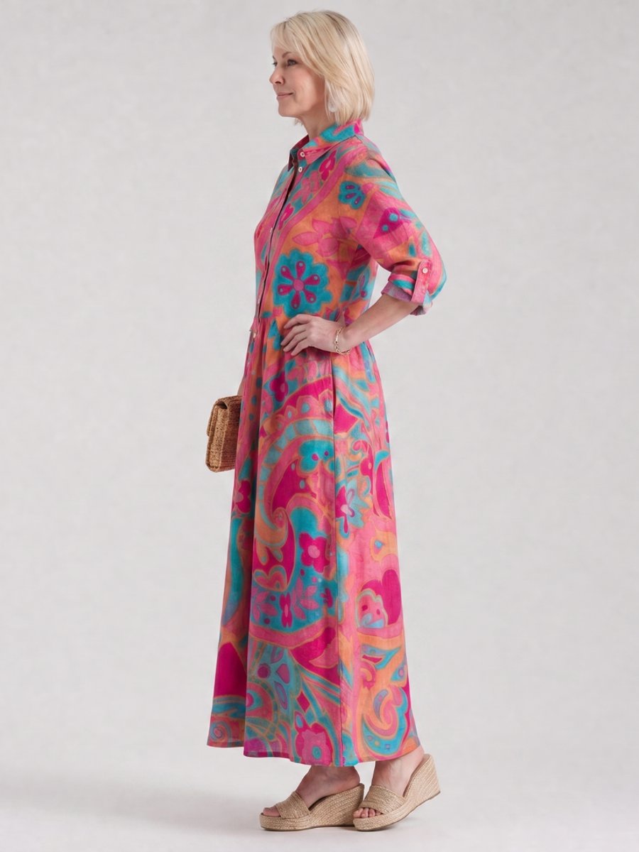Women's Everyday Day Dress Relaxed Collared Button-Front Midi Shirtdress