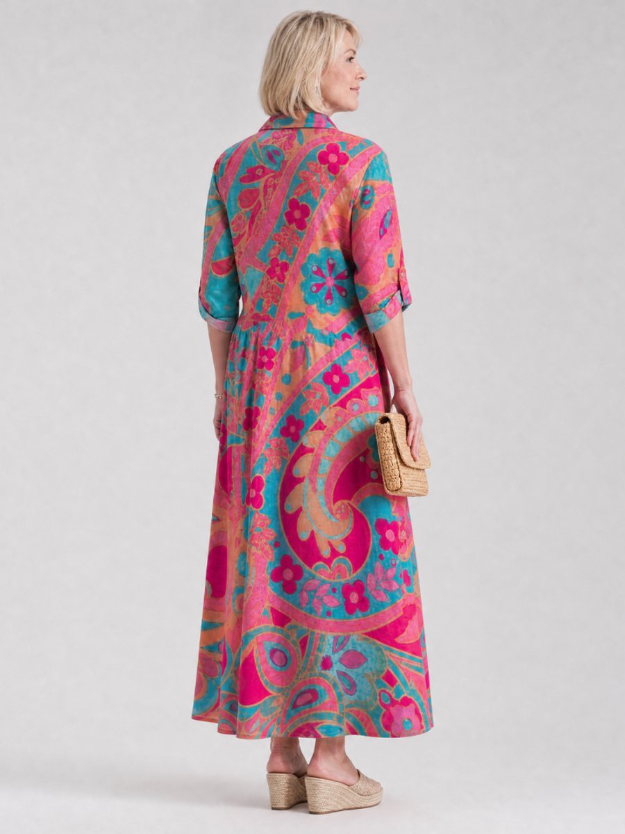 Women's Everyday Day Dress Relaxed Collared Button-Front Midi Shirtdress