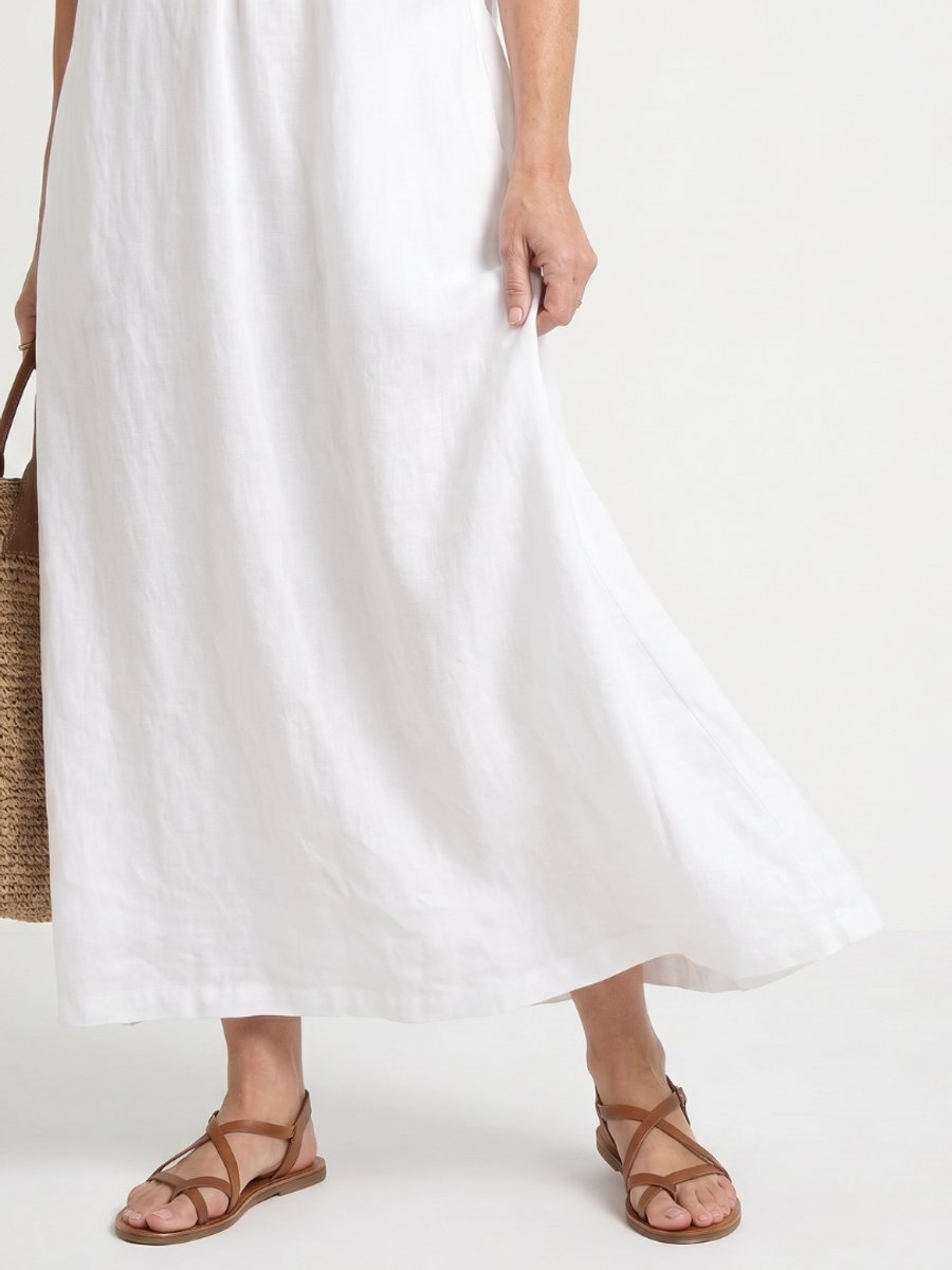 Women's Everyday Day Dress Relaxed Linen Ruffle V-Neck Maxi