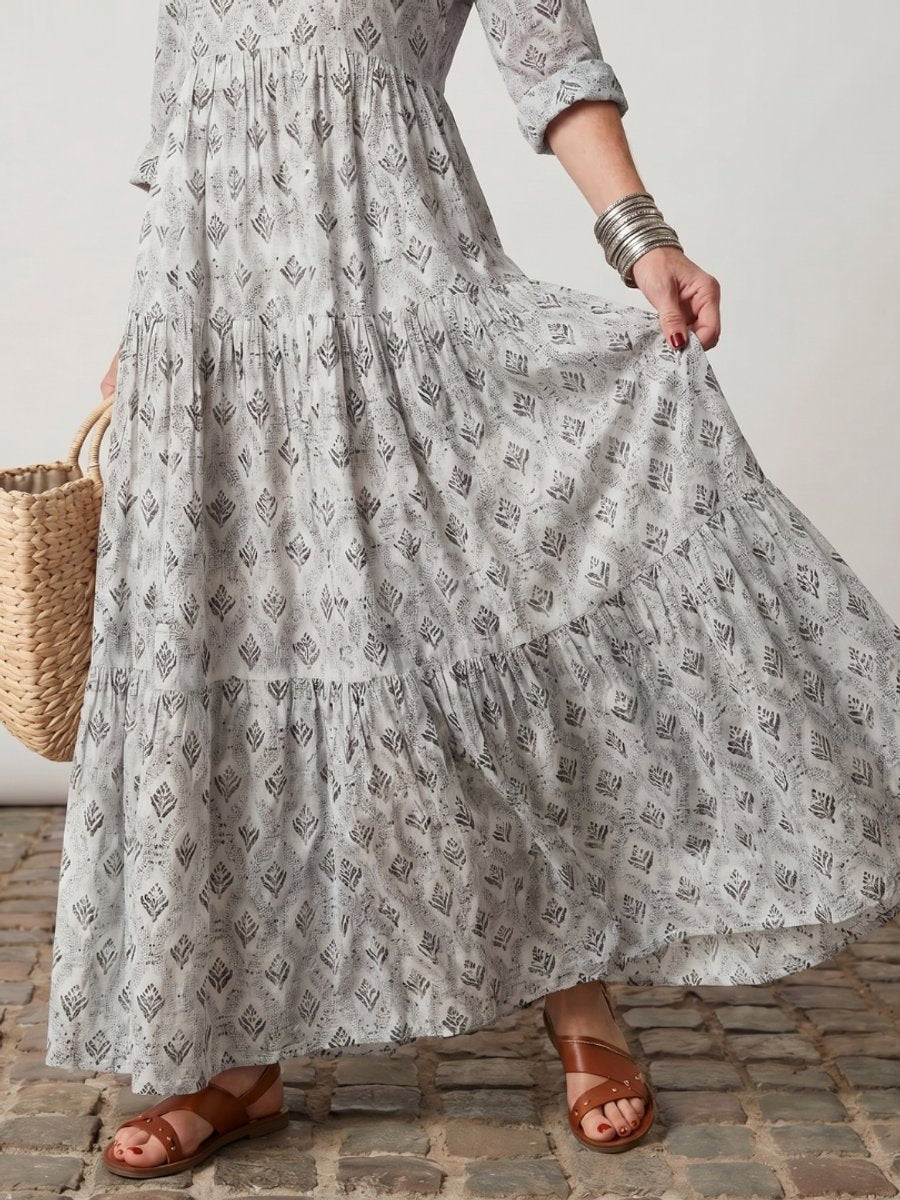 Women's Everyday Day Dress Relaxed Notch-Neck Printed Maxi