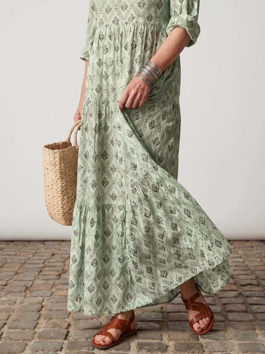 Women's Everyday Day Dress Relaxed Notch-Neck Printed Maxi