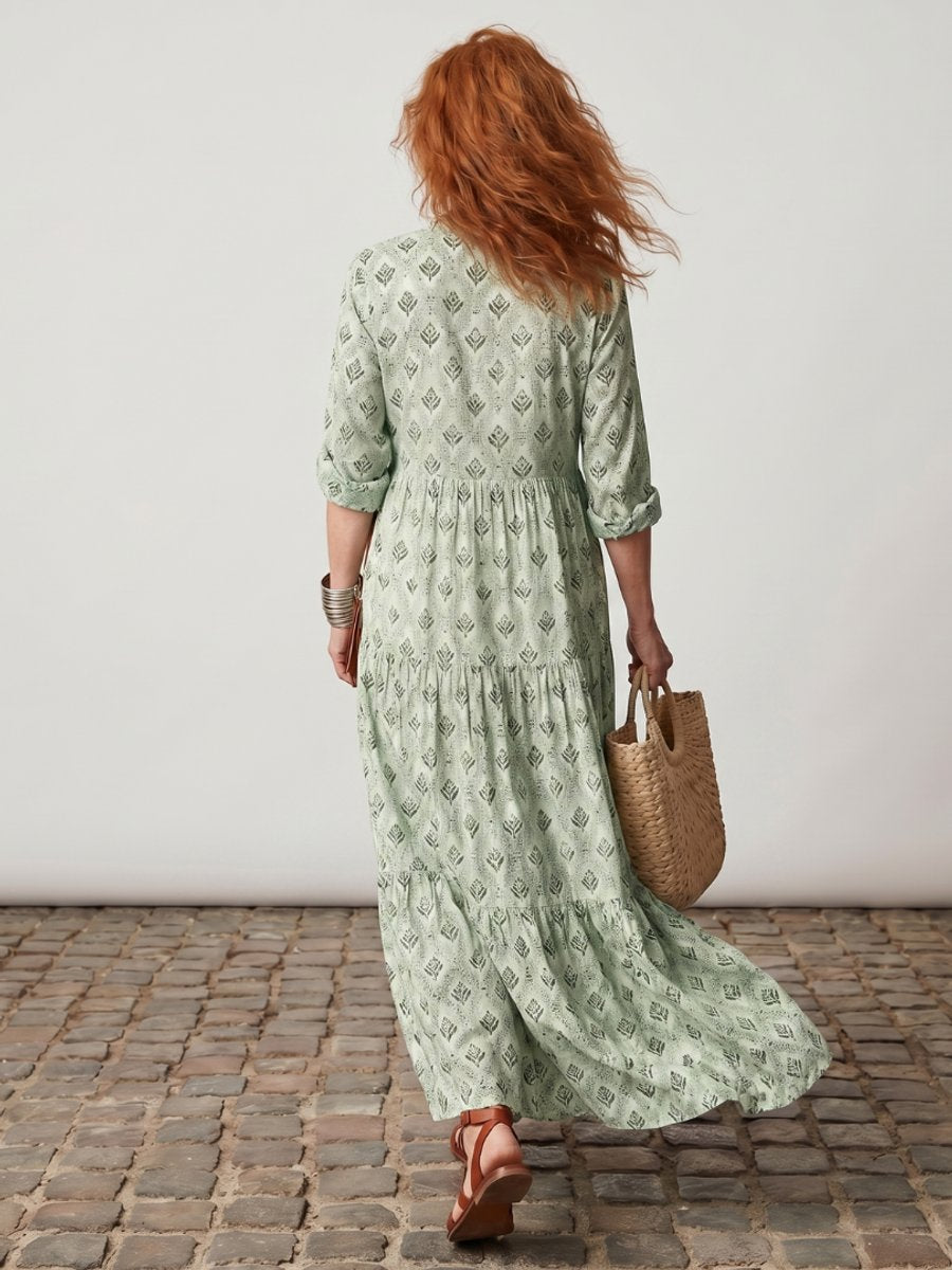 Women's Everyday Day Dress Relaxed Notch-Neck Printed Maxi