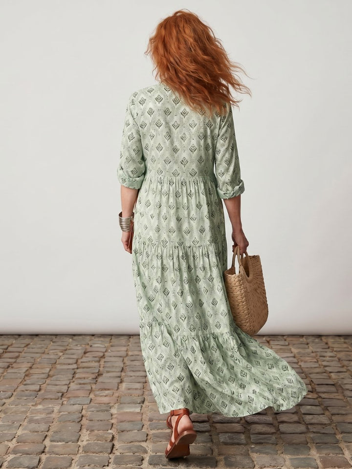 Women's Everyday Day Dress Relaxed Notch-Neck Printed Maxi