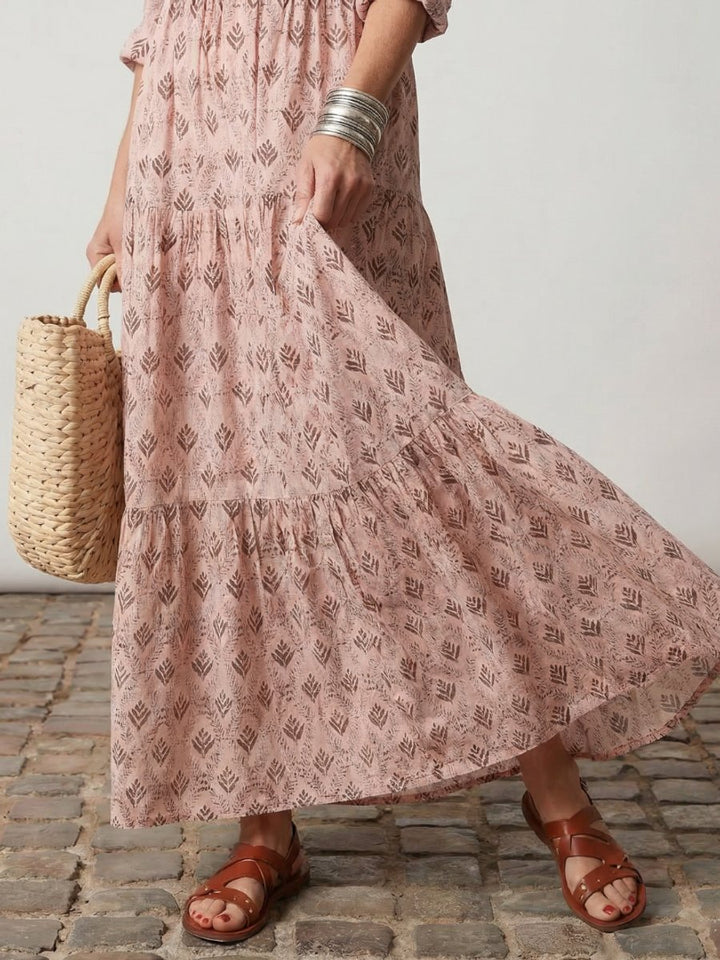 Women's Everyday Day Dress Relaxed Notch-Neck Printed Maxi