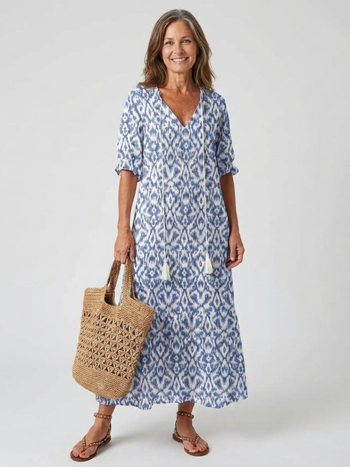 Women's Everyday Day Dress Relaxed V-Neck Ikat Print Midi