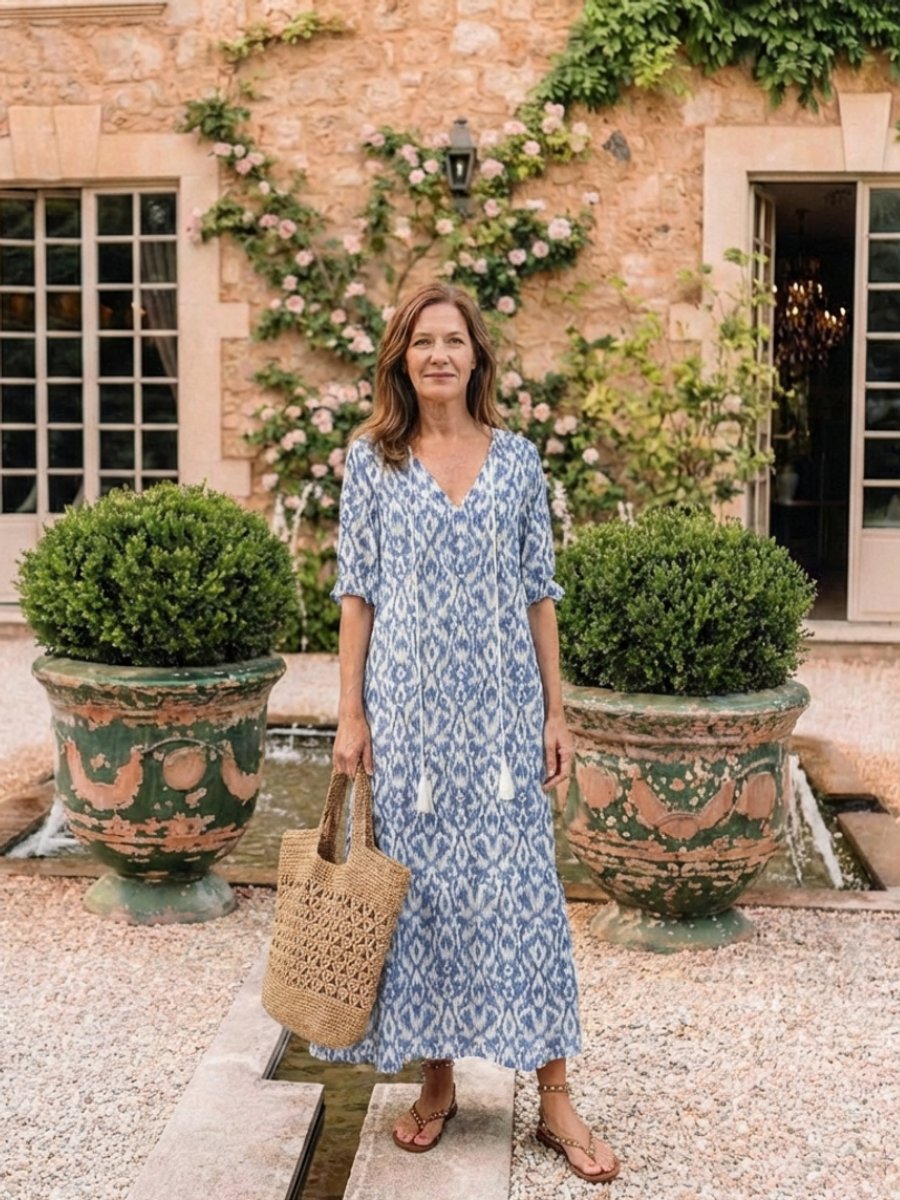 Women's Everyday Day Dress Relaxed V-Neck Ikat Print Midi