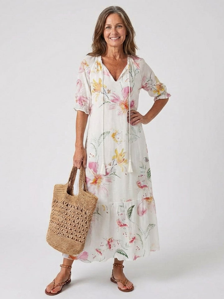 Women's Everyday Day Dress Relaxed V-Neck Ikat Print Midi