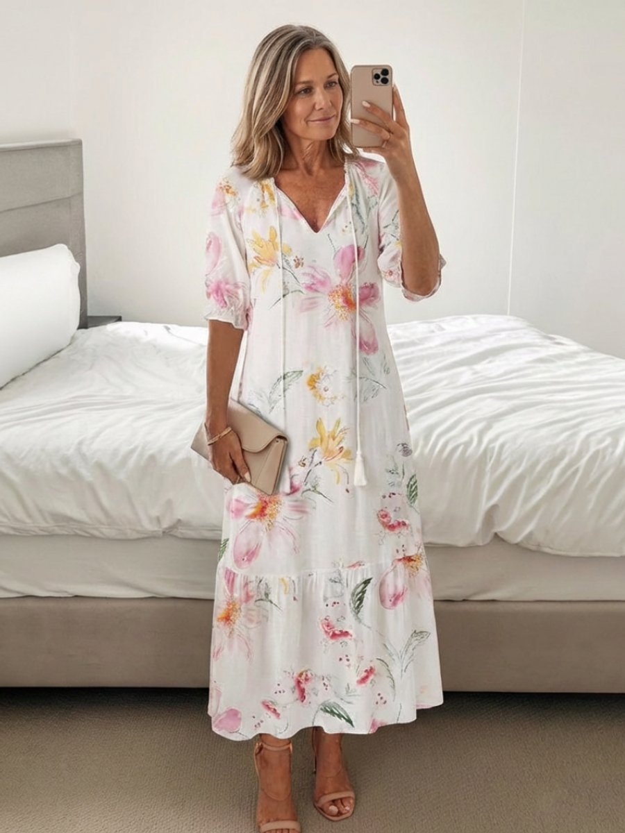 Women's Everyday Day Dress Relaxed V-Neck Ikat Print Midi