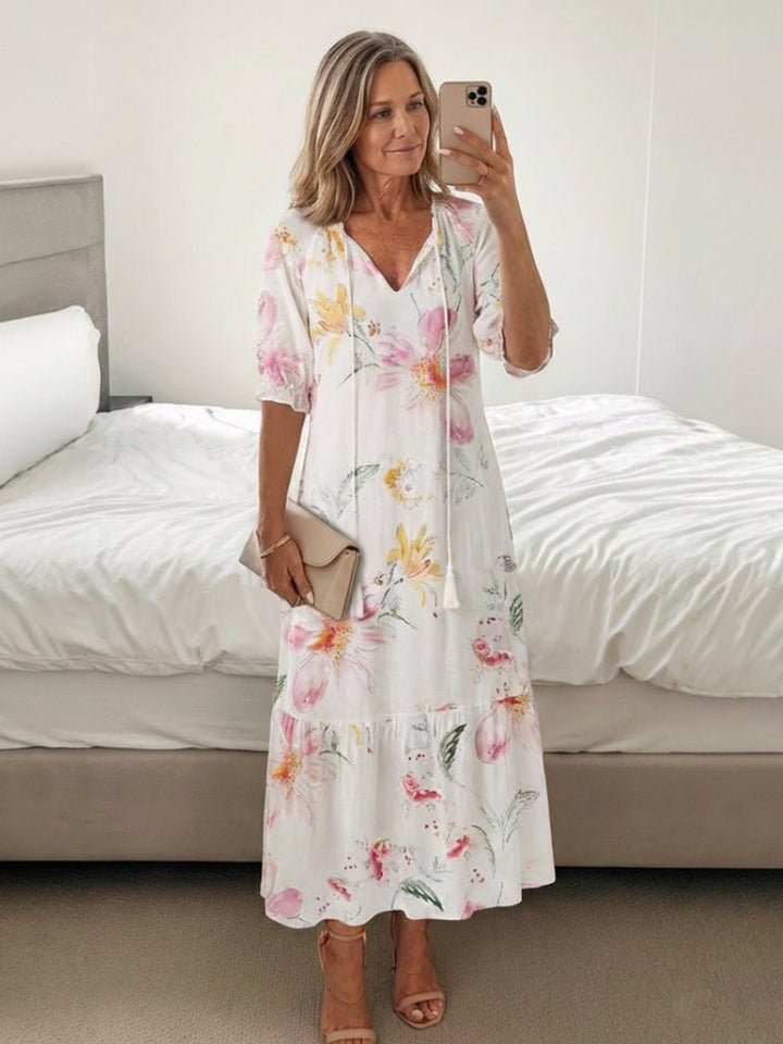Women's Everyday Day Dress Relaxed V-Neck Ikat Print Midi