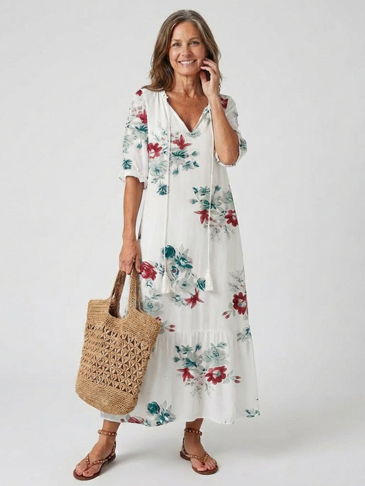 Women's Everyday Day Dress Relaxed V-Neck Ikat Print Midi