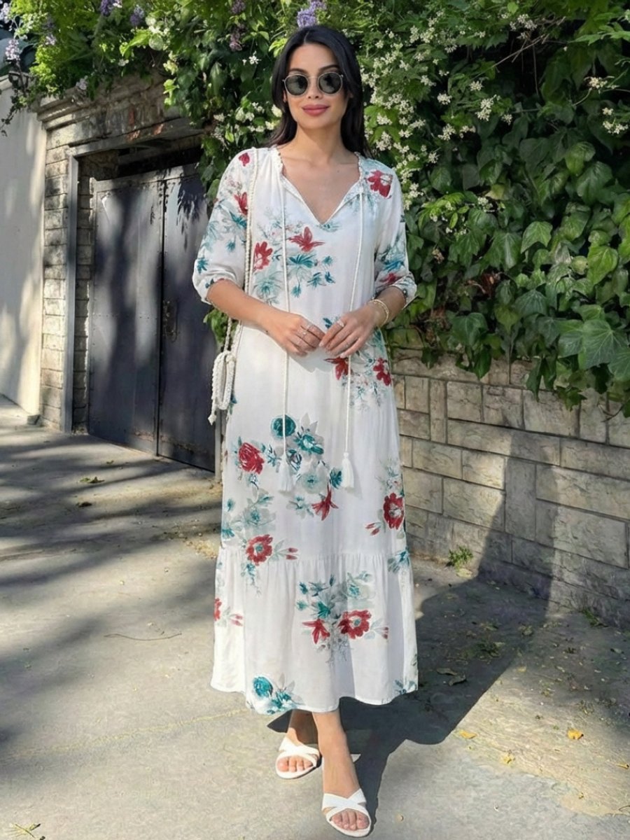 Women's Everyday Day Dress Relaxed V-Neck Ikat Print Midi