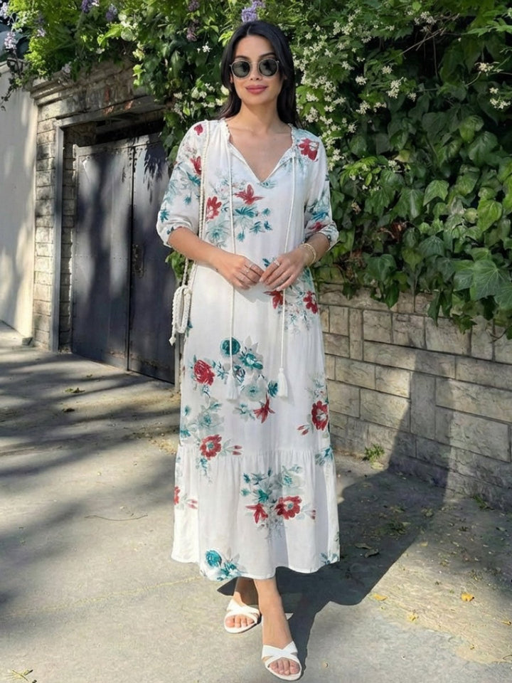 Women's Everyday Day Dress Relaxed V-Neck Ikat Print Midi