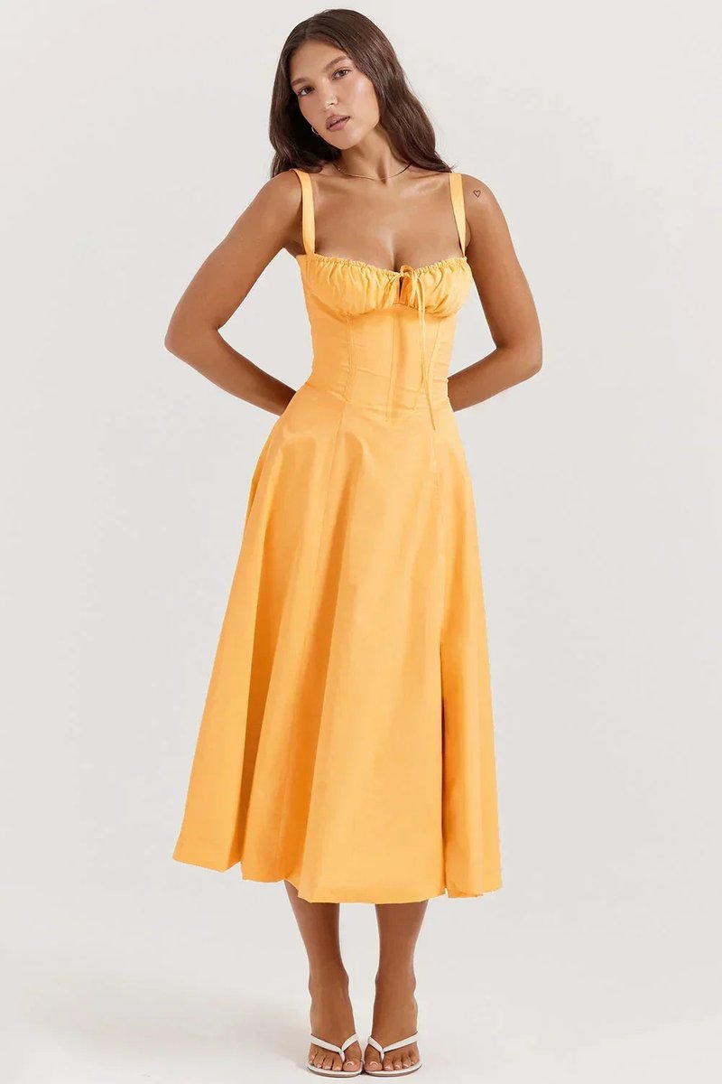 Women's Everyday Day Dress Ruched Corset Midi A-Line