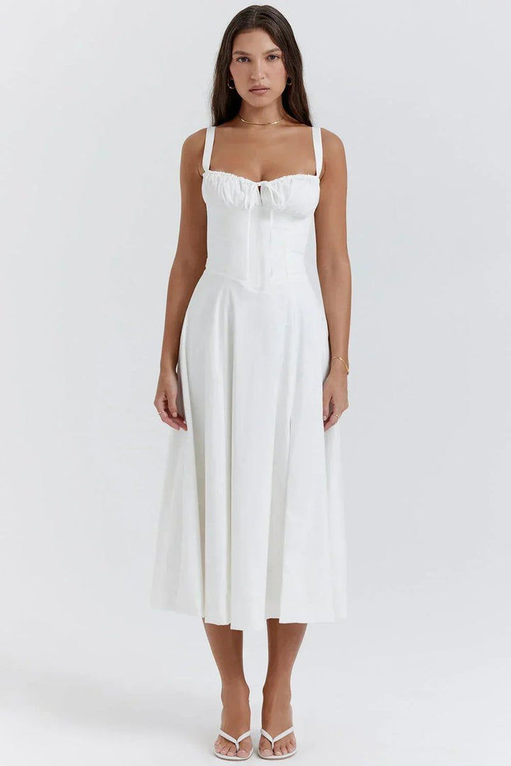 Women's Everyday Day Dress Ruched Corset Midi A-Line