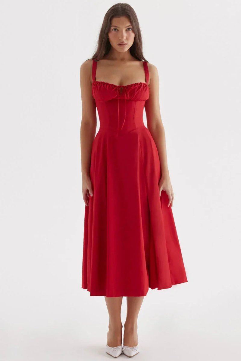 Women's Everyday Day Dress Ruched Corset Midi A-Line