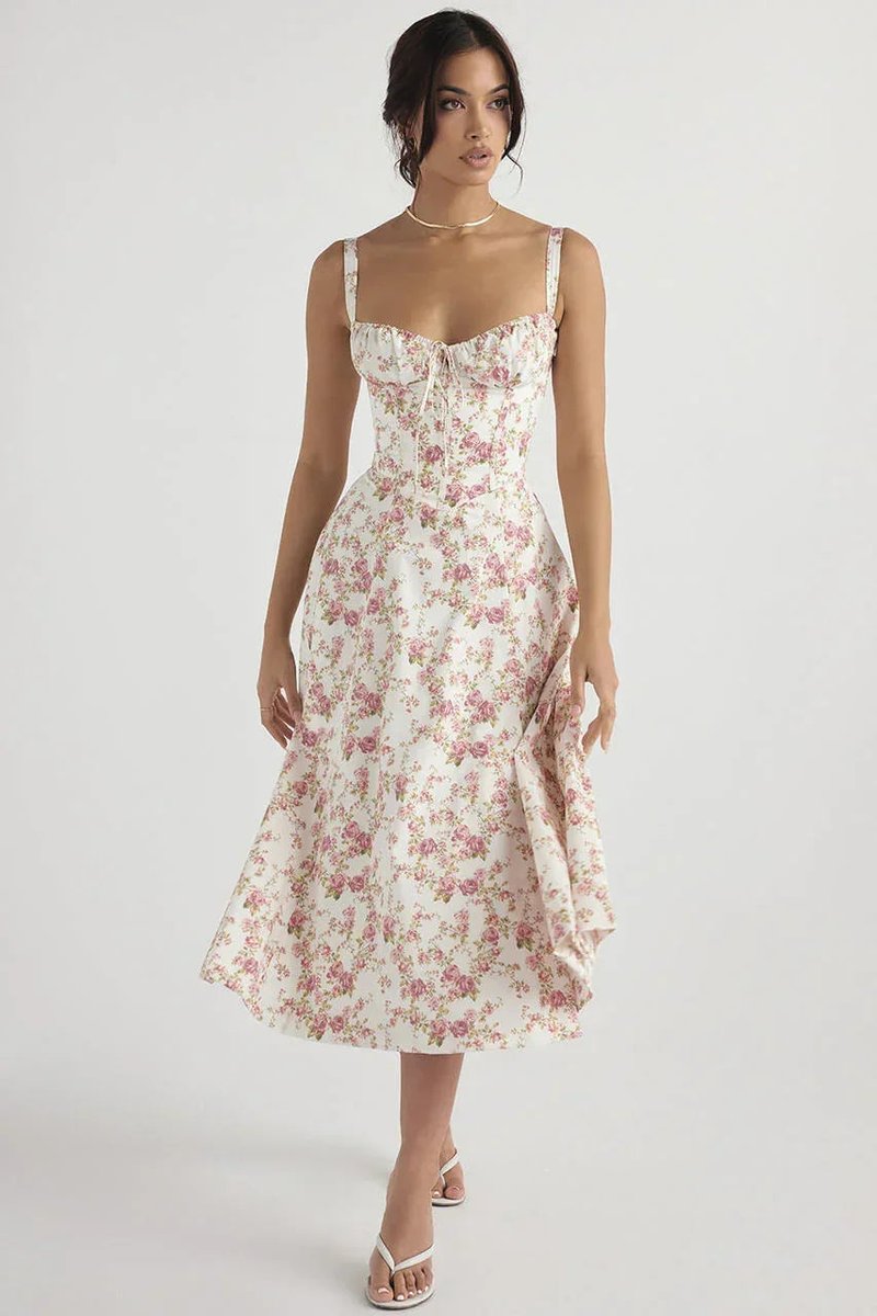 Women's Everyday Day Dress Ruched Corset Midi A-Line