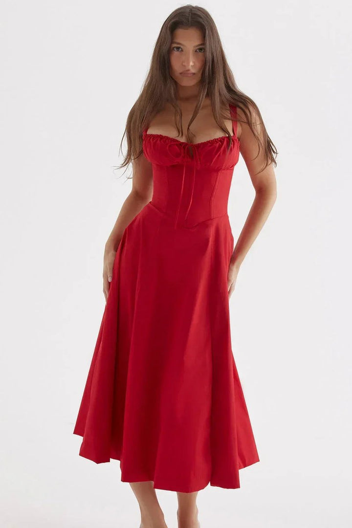 Women's Everyday Day Dress Ruched Corset Midi A-Line