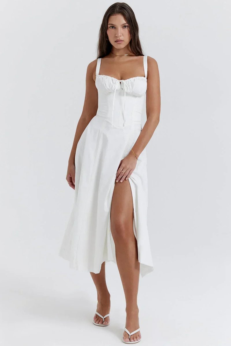 Women's Everyday Day Dress Ruched Corset Midi A-Line