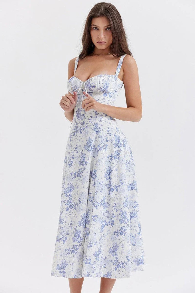 Women's Everyday Day Dress Ruched Corset Midi A-Line