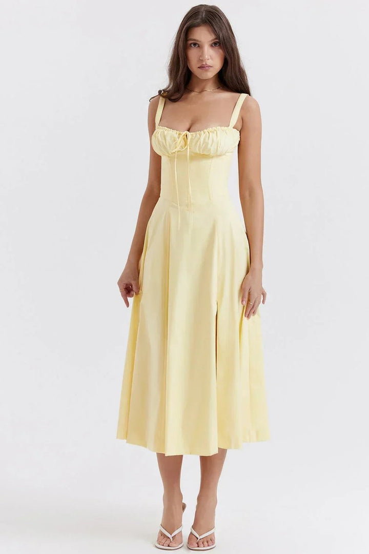 Women's Everyday Day Dress Ruched Corset Midi A-Line