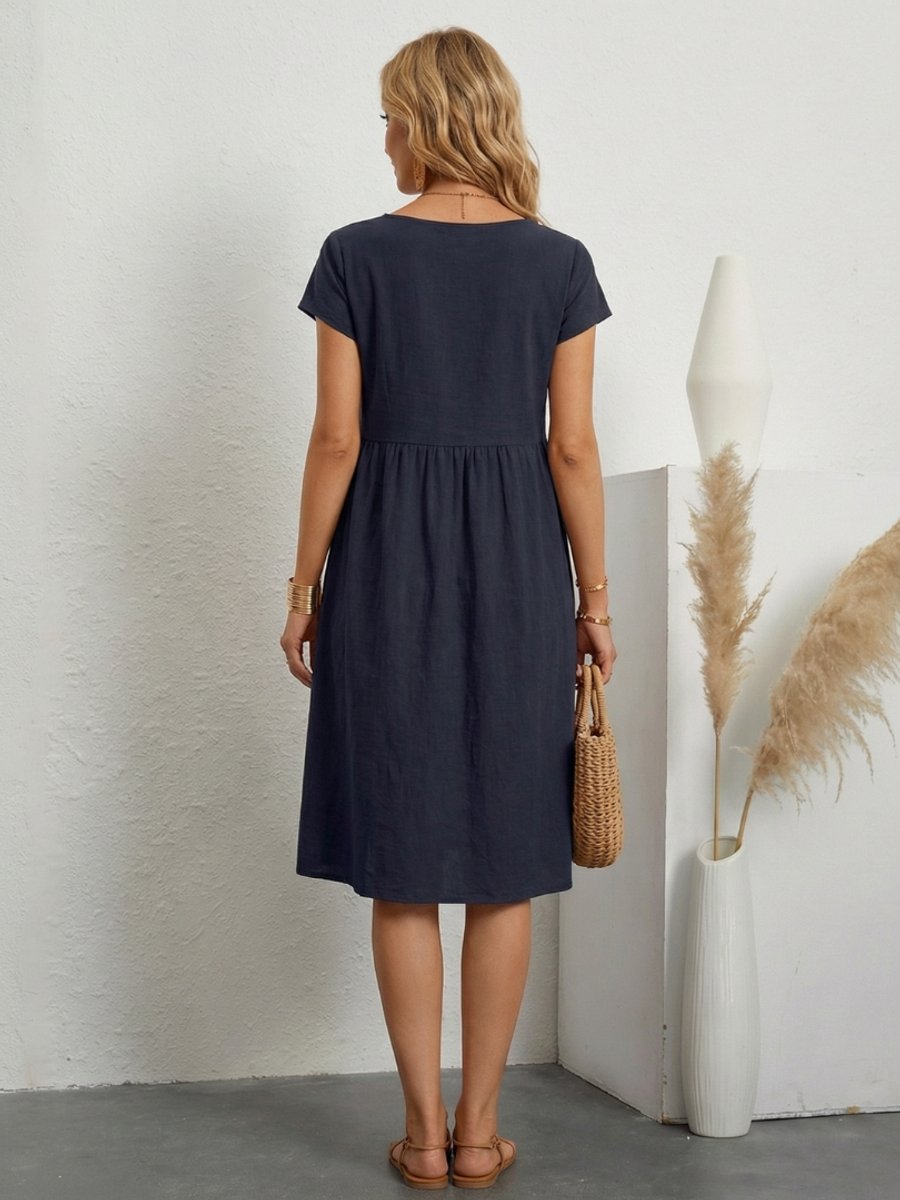 Women's Everyday Day Dress Short Sleeve Gathered Waist Knee Length