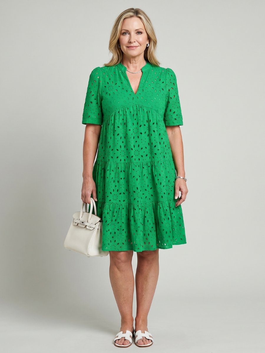 Women's Everyday Day Dress Short Sleeve Tiered Eyelet Knee Length
