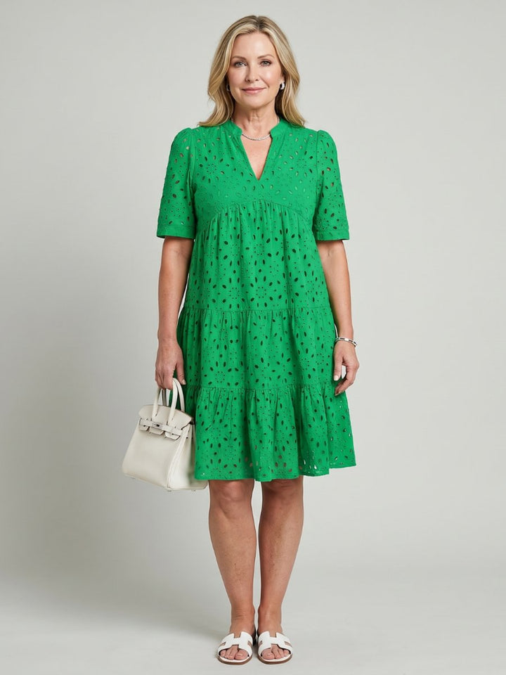 Women's Everyday Day Dress Short Sleeve Tiered Eyelet Knee Length