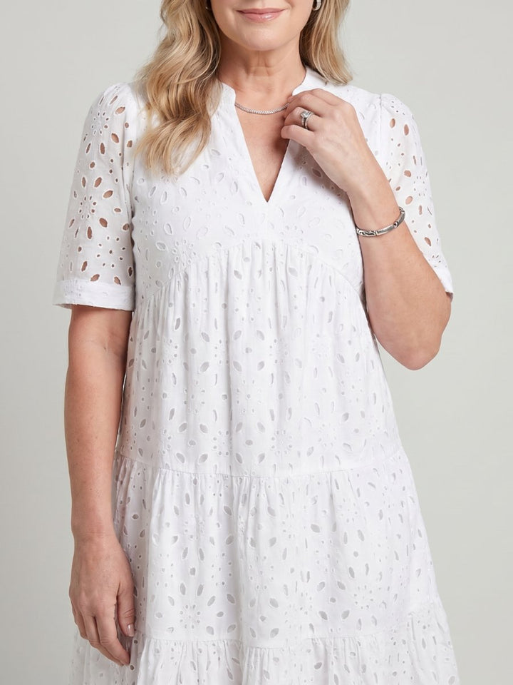Women's Everyday Day Dress Short Sleeve Tiered Eyelet Knee Length