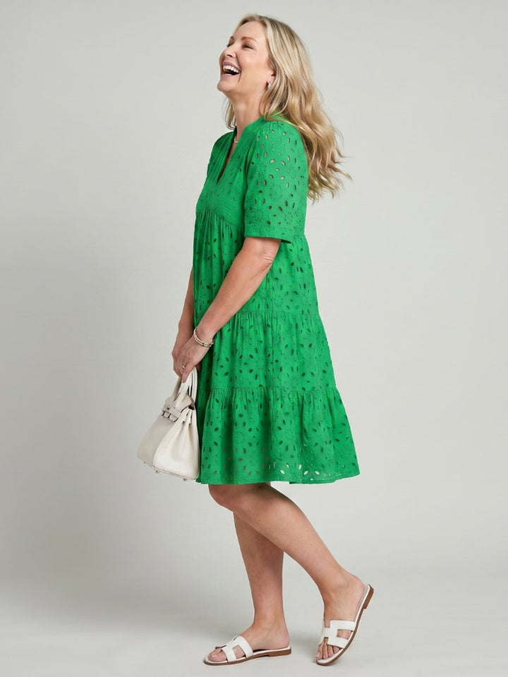 Women's Everyday Day Dress Short Sleeve Tiered Eyelet Knee Length