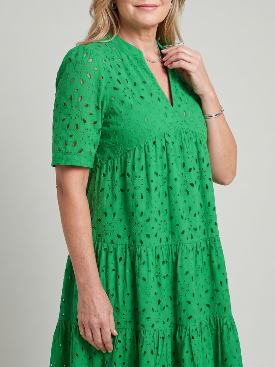 Women's Everyday Day Dress Short Sleeve Tiered Eyelet Knee Length