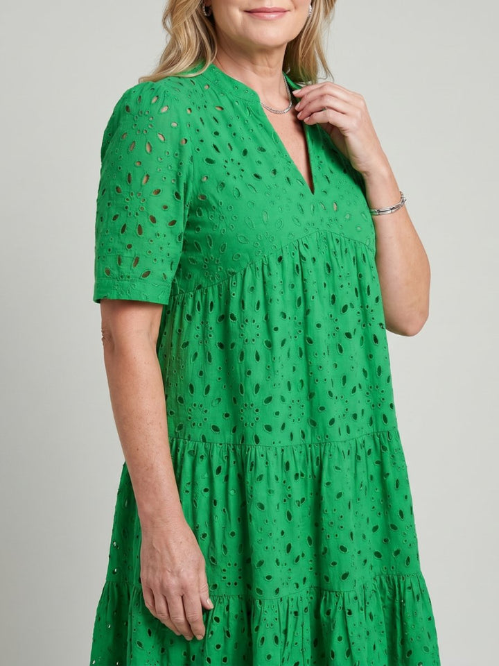 Women's Everyday Day Dress Short Sleeve Tiered Eyelet Knee Length