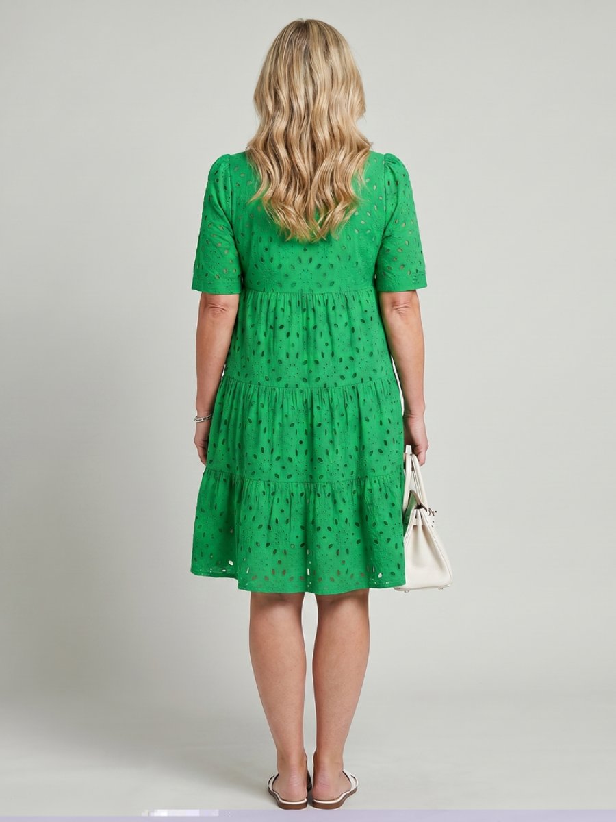 Women's Everyday Day Dress Short Sleeve Tiered Eyelet Knee Length