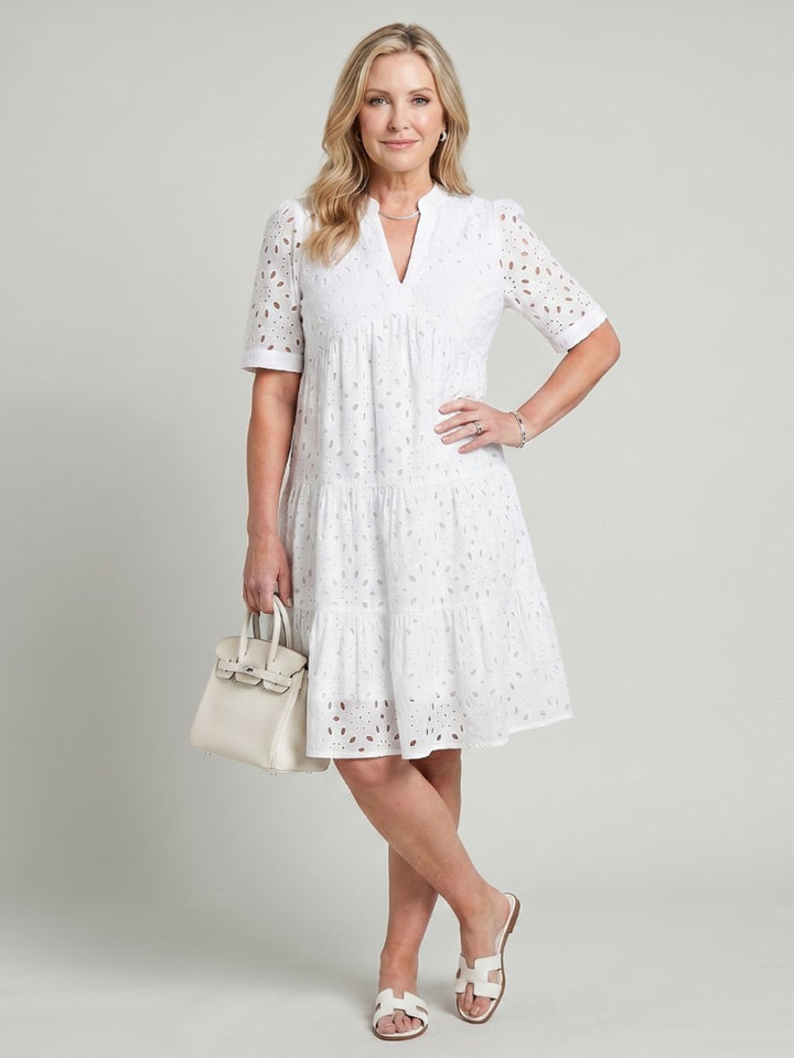 Women's Everyday Day Dress Short Sleeve Tiered Eyelet Knee Length