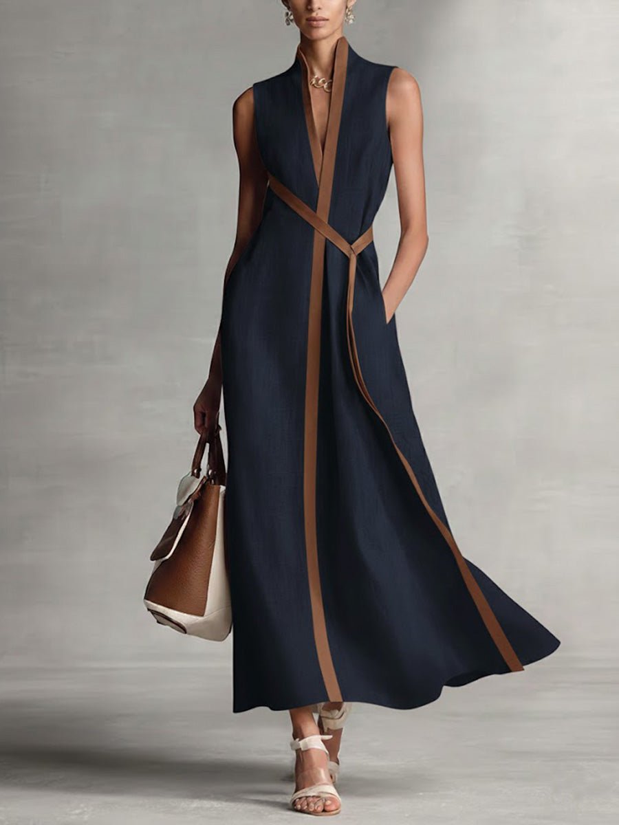 Women's Everyday Day Dress Sleeveless A-Line Contrast Trim Midi