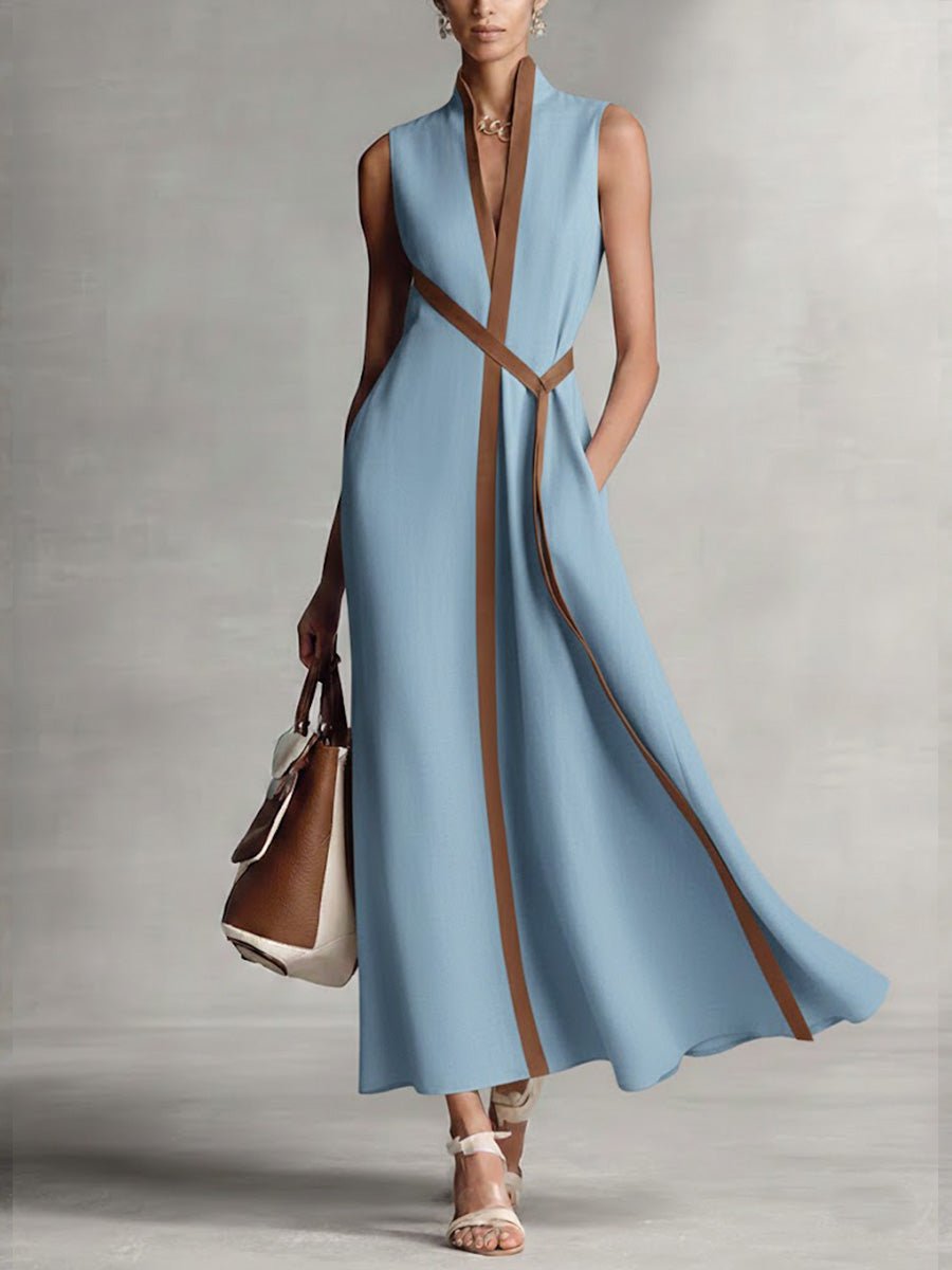 Women's Everyday Day Dress Sleeveless A-Line Contrast Trim Midi