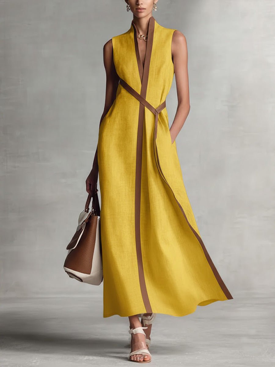 Women's Everyday Day Dress Sleeveless A-Line Contrast Trim Midi