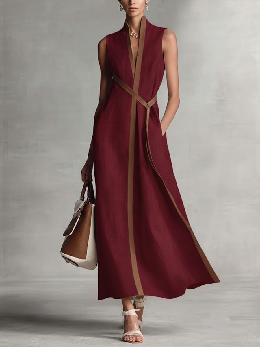 Women's Everyday Day Dress Sleeveless A-Line Contrast Trim Midi