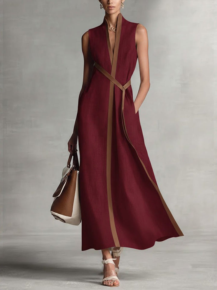 Women's Everyday Day Dress Sleeveless A-Line Contrast Trim Midi