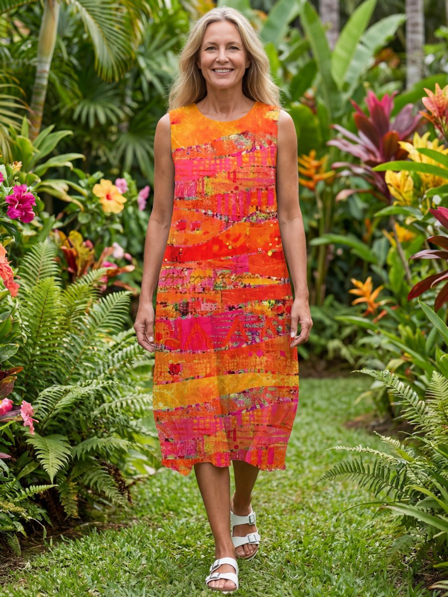Women's Everyday Day Dress Sleeveless Abstract Print Midi Dress